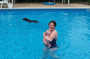 Hannah's first time in a pool.